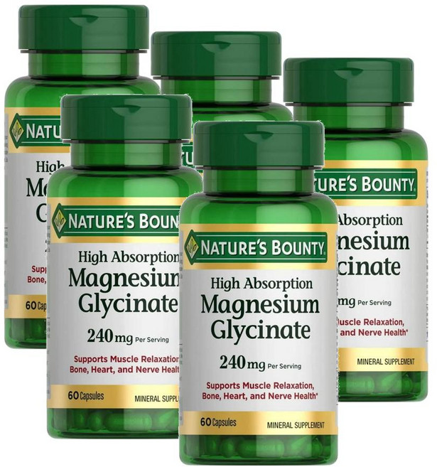 네이처스 바운티 마그네슘 글리시네이트 캡슐 Nature's Bounty Magnesium Glycinate, 5개, 60정