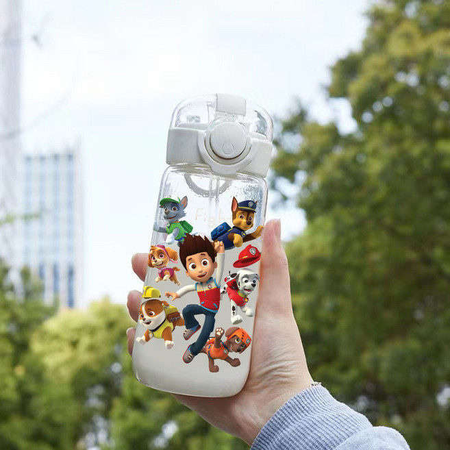 動漫卡通塑料杯子汪汪隊兒童夏季便攜帶吸管水杯防摔耐高溫男女生, 1個, 【汪汪隊全隊出動】400ml防摔吸管:單品+掛繩