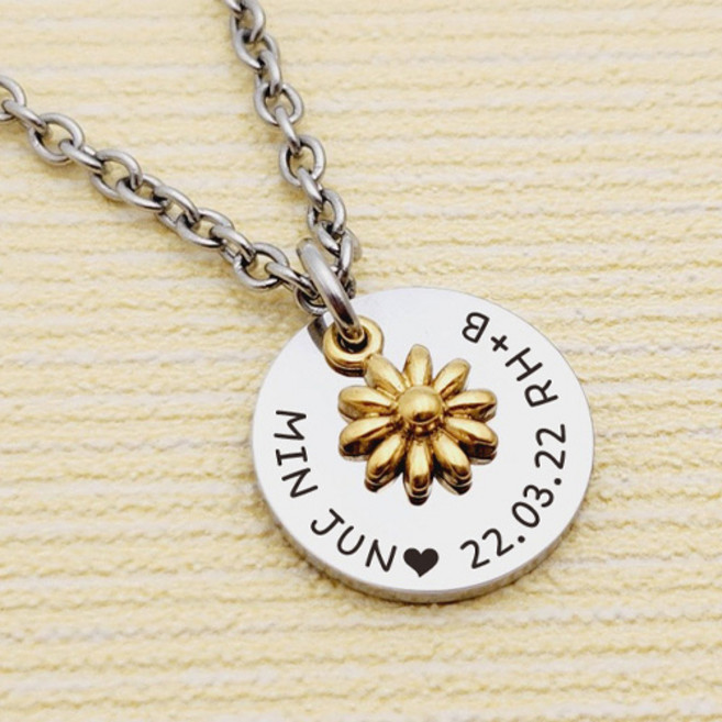 [깊은각인] 써지컬스틸 골드데이지 원목걸이 원팔찌 미아방지목걸이 미아방지팔찌, 목걸이, 목걸이-커브체인3mm, 아동용(6~8세), 1개