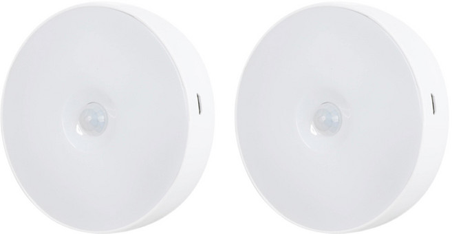 투데이리빙 1+1 원형 led 센서등 현관 무선 충전식 동작 감지 부착 조명 붙이는 접착식 센서 라이트 부착형 베란다등 복도등, 2개, 백색광, R29040A
