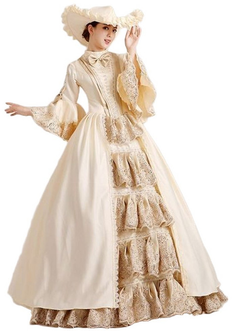 중세드레스 유럽 무대 의상 공주풍 프릴스커트 귀족 복고풍 연극 코스튬 크림골드 레드 2색상