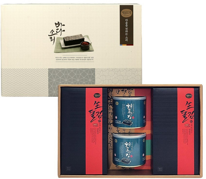 바다소리 생돌김혼합6호 선물세트 (신안산 곱창돌김14봉 올리브유 해품은김 캔 2개), 1개