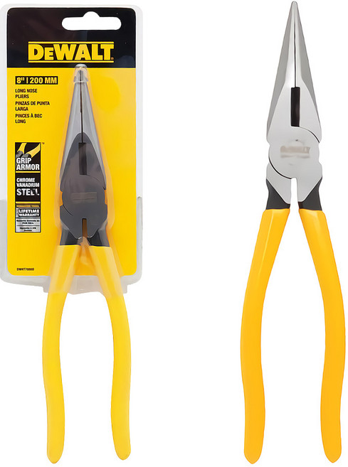 디월트 8인치 그립아머 정밀 롱노즈 롱노우즈 롱로우즈 DWHT70800, 1개