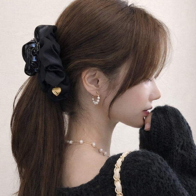 [MSMULTIVERSE] 심쿵템 하트 포인트 쉬폰 헤어 반묶음 올림머리 헤어핀 집게핀