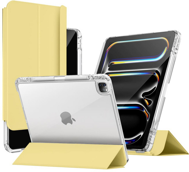 와이드 클리어 아이패드 슬라이드 세로거치 고광택 투명케이스 아이패드 7 8 9 10 에어 6 5 4 프로11 프로13 12 호환 애플펜슬 충전 수납 홀더, 아이패드 에어 4/5 세대, 레몬