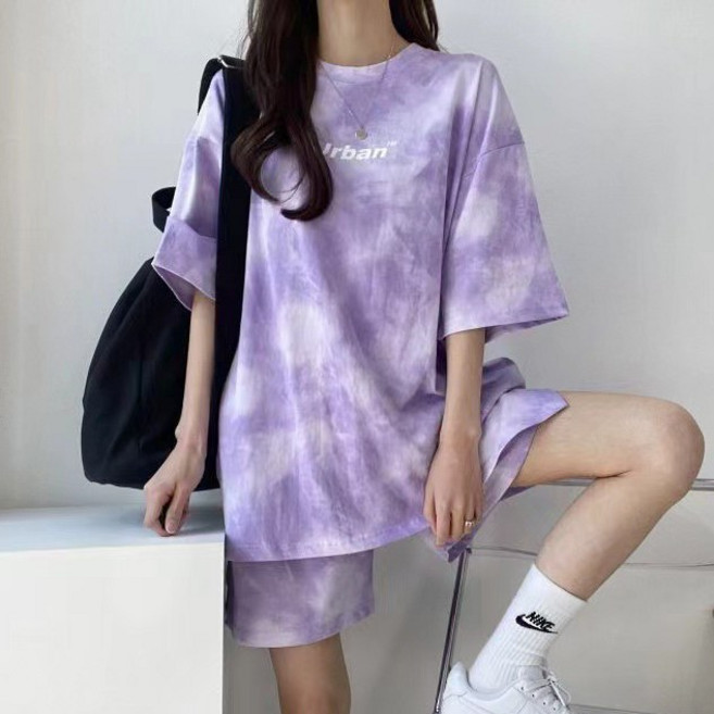 스타일아유 여자 그라데이션 오버핏 반팔 티셔츠 와이드 밴딩 반바지 트레이닝 세트 홈웨어 운동복 추리닝 편안한 데일리룩 SE0446