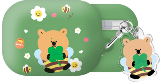 꿀벌쿼카 에어팟프로2 하드 케이스 +아크릴키링, 1개, 꿀벌쿼카-네잎클로버 그린, AirPods Pro(2세대)