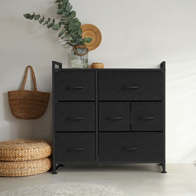 월로덴VORDERN 패브릭 와이드 수납장 틈새서랍장 3단7문, 7개, 블랙