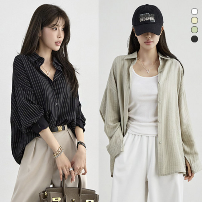 [나크21] (55~110) 세련된 스트라이프 루즈핏 셔츠 블라우스 NK61-TS-2