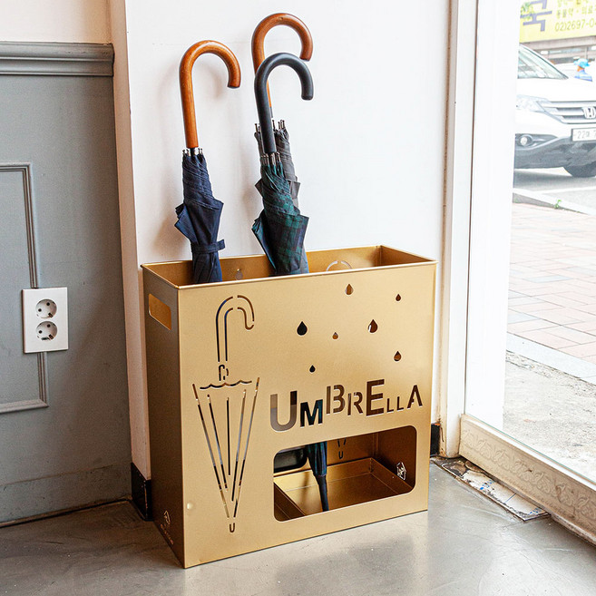 설렘하우스 비오는날 우산꽂이 소형 12구 골드 카페 식당 입간판우산꽂이 업소용 학원, 1개, 상세페이지 참조
