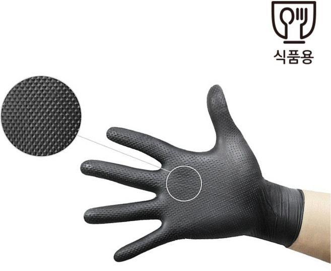 검정색 질긴 니트릴장갑100매 식품인증 요리 다이아 미끄럼방지도트, 1개, L, 블랙
