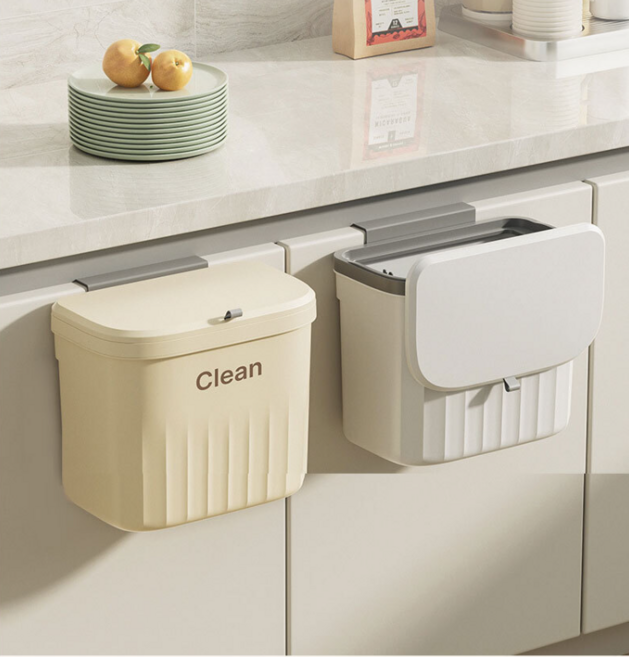 [셜스토어]벽걸이 주방 휴지통 쓰레기통 9L 슬라이딩 무타공 키친, 화이트, 화이트
