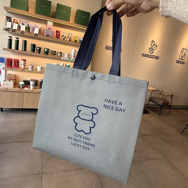 부직포 쇼핑백 소 포장봉투 재사용 가능 손잡이 선물봉투, 10개, 그레이 강아지