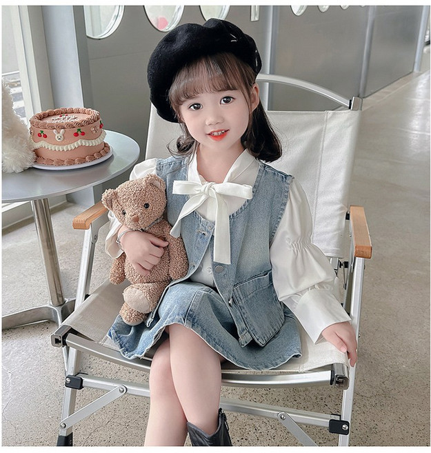 아짱 키즈여아 여아 투피스 아기 아동 봄가을 치마 등원 유치원 브라우스+조끼+치마 3종세트