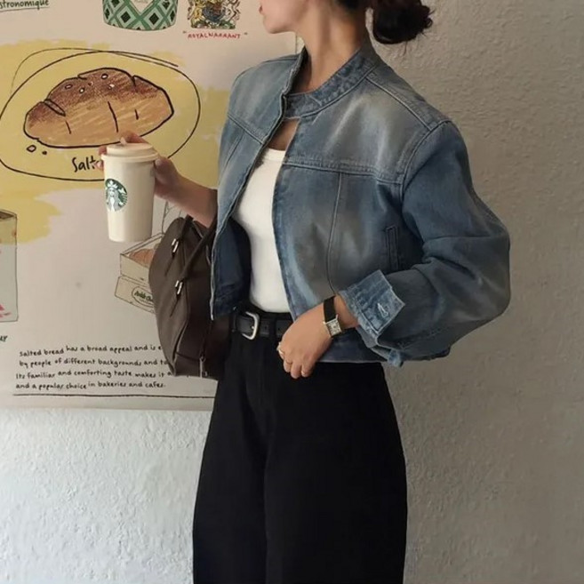 레티고 유니크 차이나넥 라이더 데님 긴팔 집업 자켓