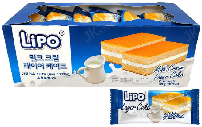 LIPO 리포 밀크 크림 레이어 케이크 개별포장 케익, 1개, 306g