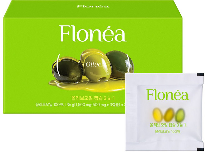 플로네아 올리브오일 캡슐 3 in 1 지중해 엑스트라버진 유기농 올리브오일 식물성 캡슐, 1박스, 72정