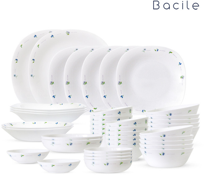 바칠레 내열강화유리 카모마일 10인40P 그릇세트 밀크글라스, 화이트, 8종