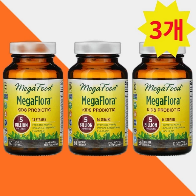 메가푸드 키즈 프로바이오틱스 락토바실러스 50억 CFU 60캡슐 유산균 비피도박테리움 3개, 60정 - 쿠팡