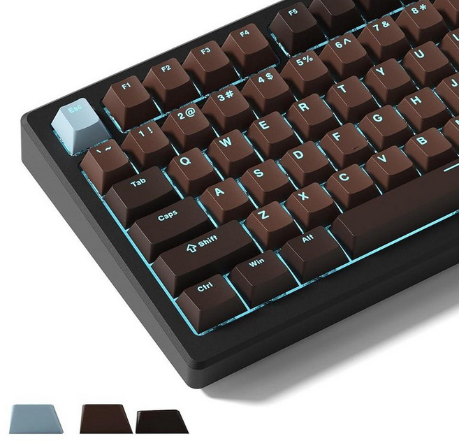 Womier Shine Through 키캡 기계식 키보드용 레트로 브라운 PBT 키캡 체리 프로파일 키 캡 60 65 75 100% 61/64/68/84/87/100/104/, 블루/브라운