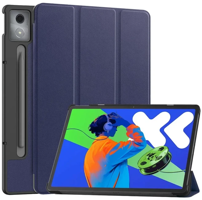 Xiaoxin Pad Pro 12.7 2025 Lenovo 커버 펀다 용 삼중 접이식 스탠드 스마트 태블릿 케이스, 01 Xiaoxin Pro12.7 2025, 04 Dark Blue