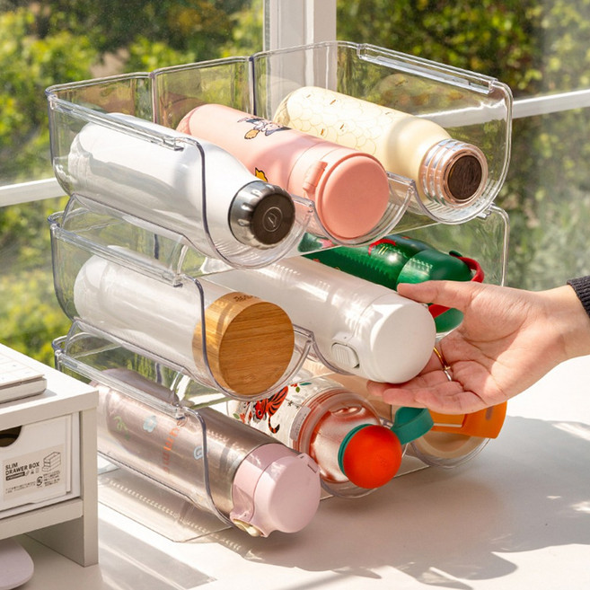 쉼공작소 텀블러 정리함 스탠 보온병 물병 수납함 상부장 하부장 정리 와인 거치대 냉장고, 2칸, 1개