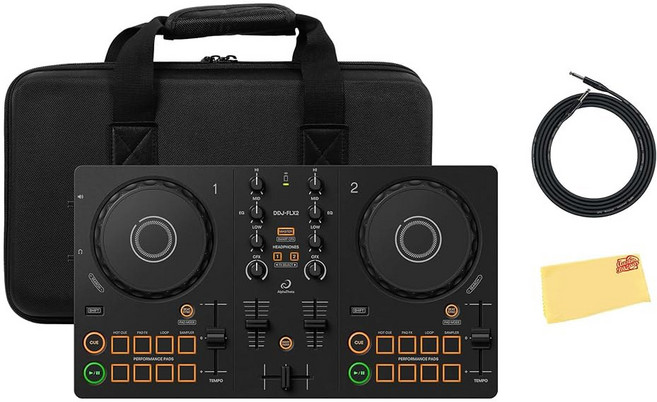 케이스 계기 케이블 오스틴 바자 천이 포함된 파이오니어 DJ AlphaTheta DDJ FLX2 컴팩트 2채널 컨트롤러 번들, Bundle w/ Case