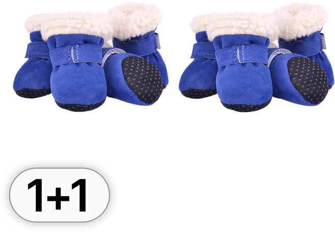 투데이리빙 1+1 반려동물 강아지 겨울 털신발 포근 뽀글이 산책용 패션 애견 발부츠 댕냥이 털신발 미끄럼방지 애완견 반려견 발바닥 의류 용품, 2세트, R98497B(블루