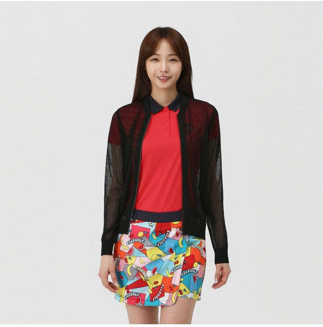 [백화점 정품] 엘르골프 여성티셔츠 여성 메쉬 사이바 배색 풀집업 가디건_6G43701
