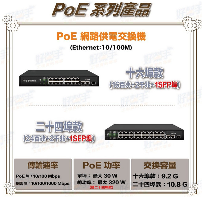 PoE 網路交換器, 1個, 二十四埠款(24百兆+2千兆+1SFP),含稅價(需備註統編)