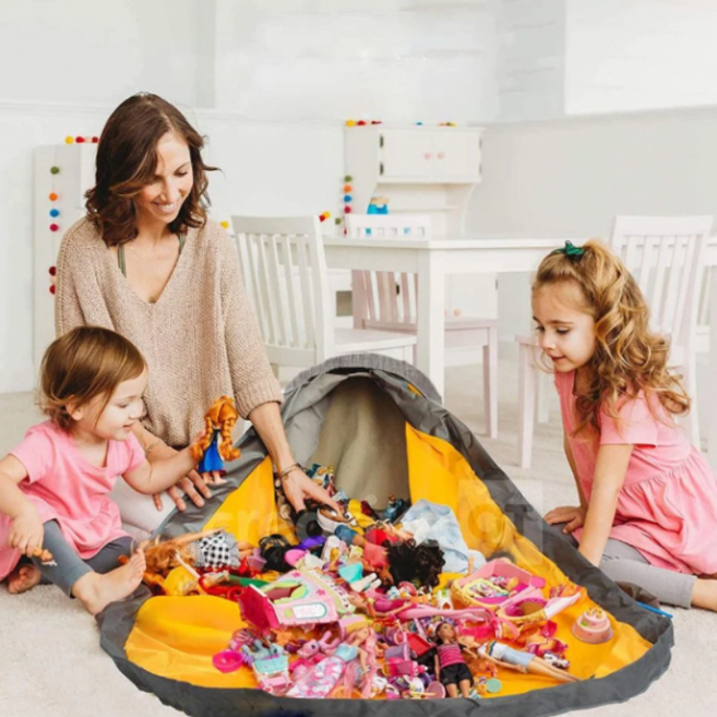 어린이 놀이방 블럭 놀이 매트 특대형 인형 장난감 바구니 주머니 정리함 어린이집 유치원 플레이매트, 옐로우