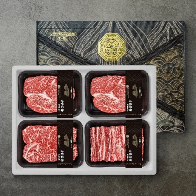 횡성한우 선물세트 1+ 1.2Kg [등심 300g +등심 300g + 채끝 300g + 갈비살 300g], 1박스