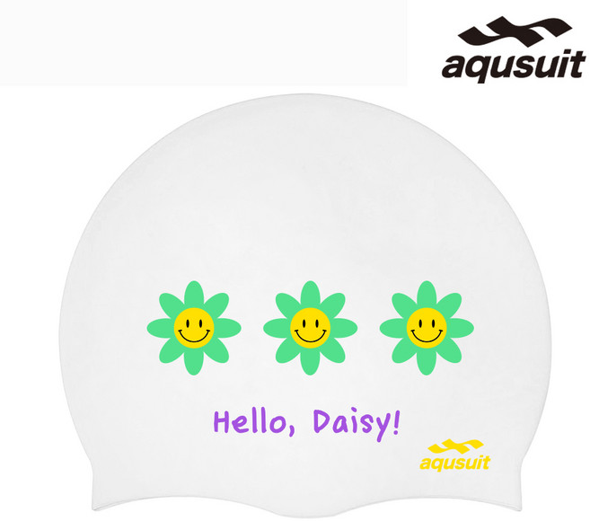 국내생산 아퀴스트 헬로데이지 실리콘 수모 실내수영장 수영모자 생존수영용품, 그린, 1개