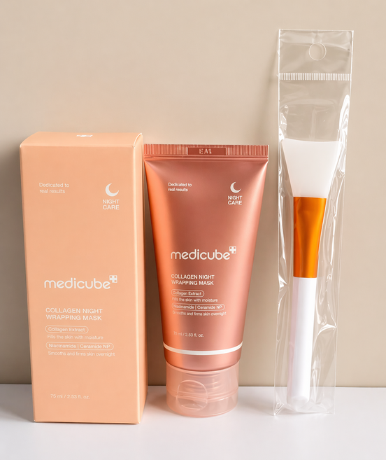 메디큐브 콜라겐 나이트 랩핑 마스크 75ml + 브러쉬 세트 핑크 필오프 슬리핑팩 탄력 보습 모공케어, 2개