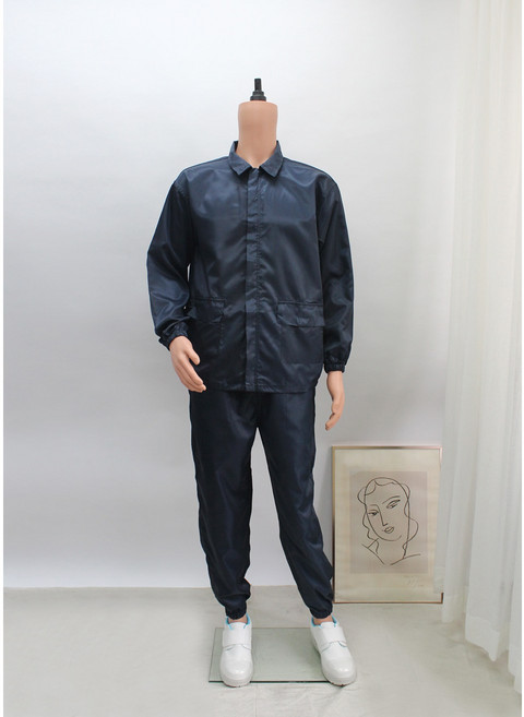 [제전복 투피스] Y카라 네이비 상하복 작업복긴팔 방진복 크린룸 정전기방지 무진복, 네이비 (Y카라), 5XL, 1개