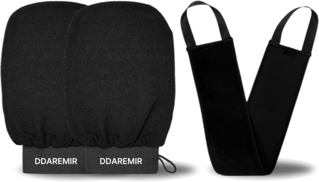 때르미르장 살살밀어도 때가 잘 나오는 프리미엄 때장갑 등때밀이, 블랙, 1세트, 3개입