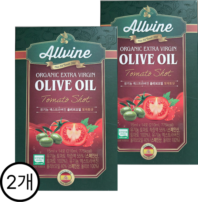 ALLVINE 올리브오일 토마토샷 15ml 14포, 2개, 210ml