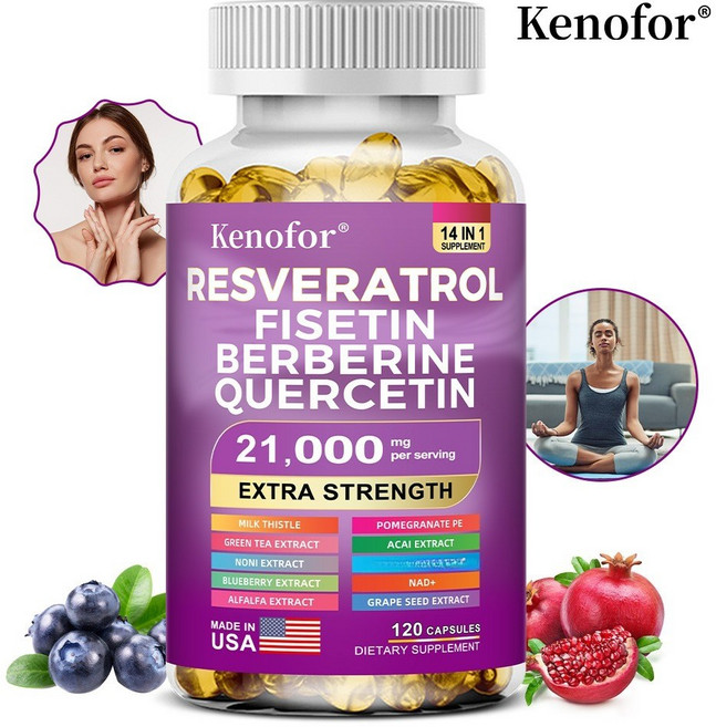 레스베라트롤 피세틴 베르베린 케르세틴 캡슐로 면역력 강화 항산화 심혈관 건강 유지 피부 매끄러움 증진, 1개, 60회분