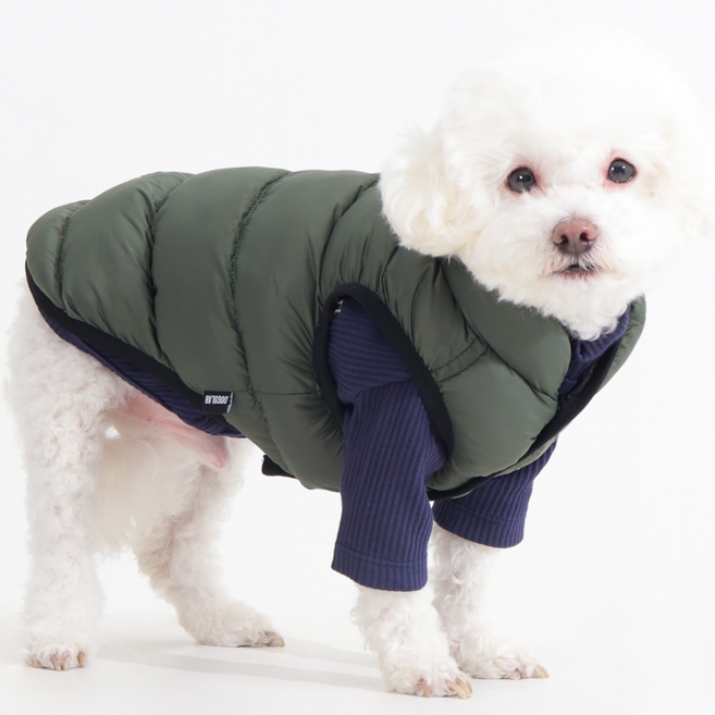 독스랩 강아지 패딩 조끼 양면 초경량 겨울옷, 1개, 카키/블랙 (조끼형)