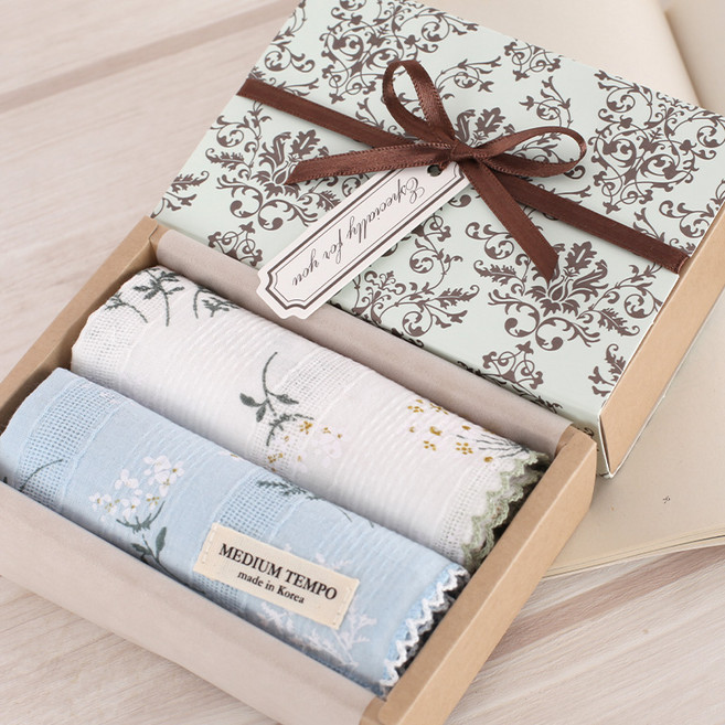 네추럴 플라워 2종 여성 예쁜 손수건 순면100%