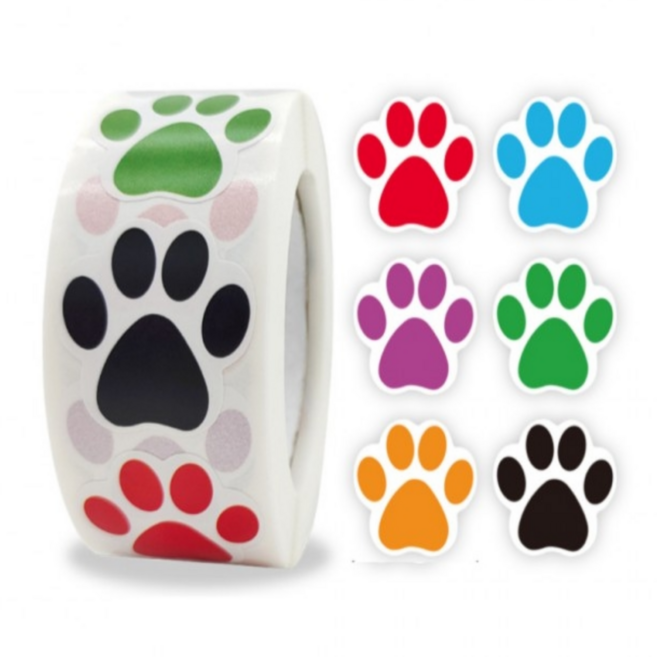 500매입 6색 강아지 발자국 스티커, 1세트, 혼합(S608) 500매