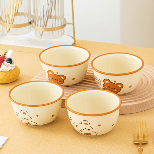 Keyiyijia 헬로 베어 그릇 4개입, 크림