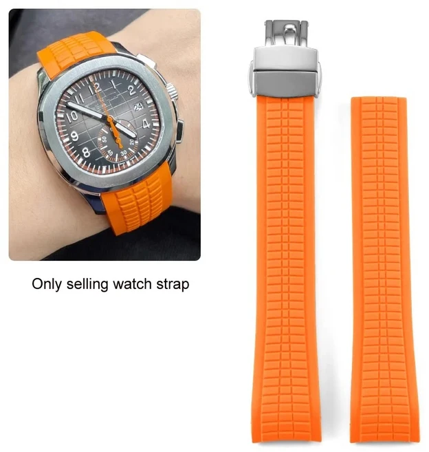 부드러운 실리콘 시계 밴드 아쿠아넛 파텍 필립 5164A 고무 팔찌 곡선 액세서리 스트랩 21mm, 05 orange silver, 01 21mm