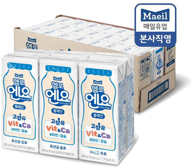 엔요 유산균음료 플레인, 200ml, 48개