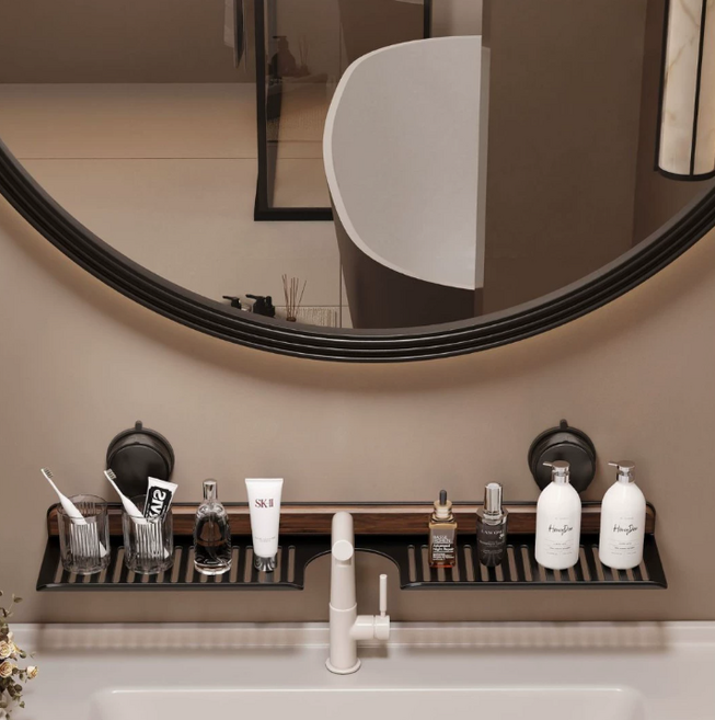 강력 흡착식 무타공 욕실선반 세면대선반 일자형 화장실 정리대 40 50 60, 그레이, 1개