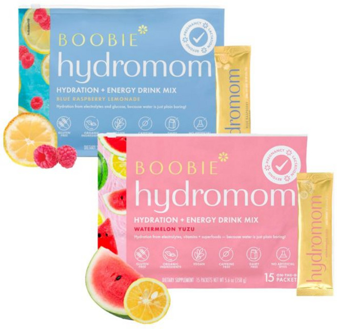 부비 하이드로맘 슈퍼푸드 전해질 음료 믹스 블루 라즈베리 레모네이드 에너지 수분 공급 향상 엄마들 필수 아이템 이동 여행용 임신 수유 그 이후 15개 패킷 Boobe Brs, 수박 유자 + 블루 라즈베리 레모네이드, 15개 (2팩)