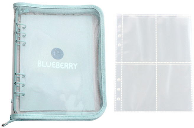 6공 포카 바인더 + A5 4칸 양면 속지 30장 포함 포토 카드 앨범 콜렉트북 사진 포켓 홀더 콜북 사진첩 다이어리 홀더북 포카북 카드북 포토북, R99910X, 1개, 파스텔블루