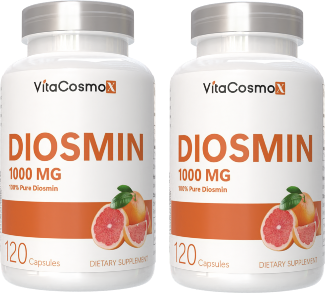VitaCosmoX 디오스민 시트러스 콤플렉스 베인 서포트 바이오플라보노이드 과일 추출물 1000mg Best Diosmin 1000mg, 2개, 120정