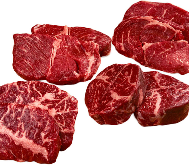 [헤비스테이크] 1.44kg 모둠 스테이크(냉장 당일발송)(부채살180gx2팩+토시살180gx2팩+등심180gx2팩+꽃등심2팩) 개별소포장, 1개