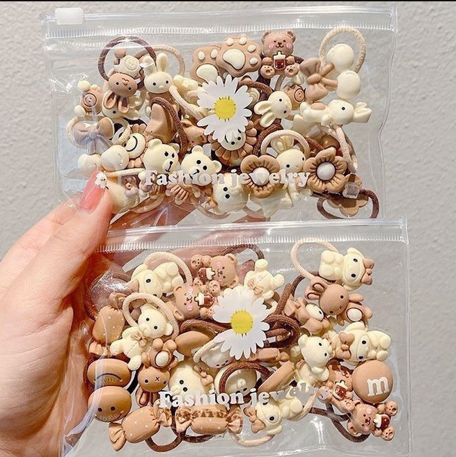 奶咖色兒童拇指髮圈寶寶頭繩髮飾小女孩扎頭髮繩不傷發橡皮筋頭飾